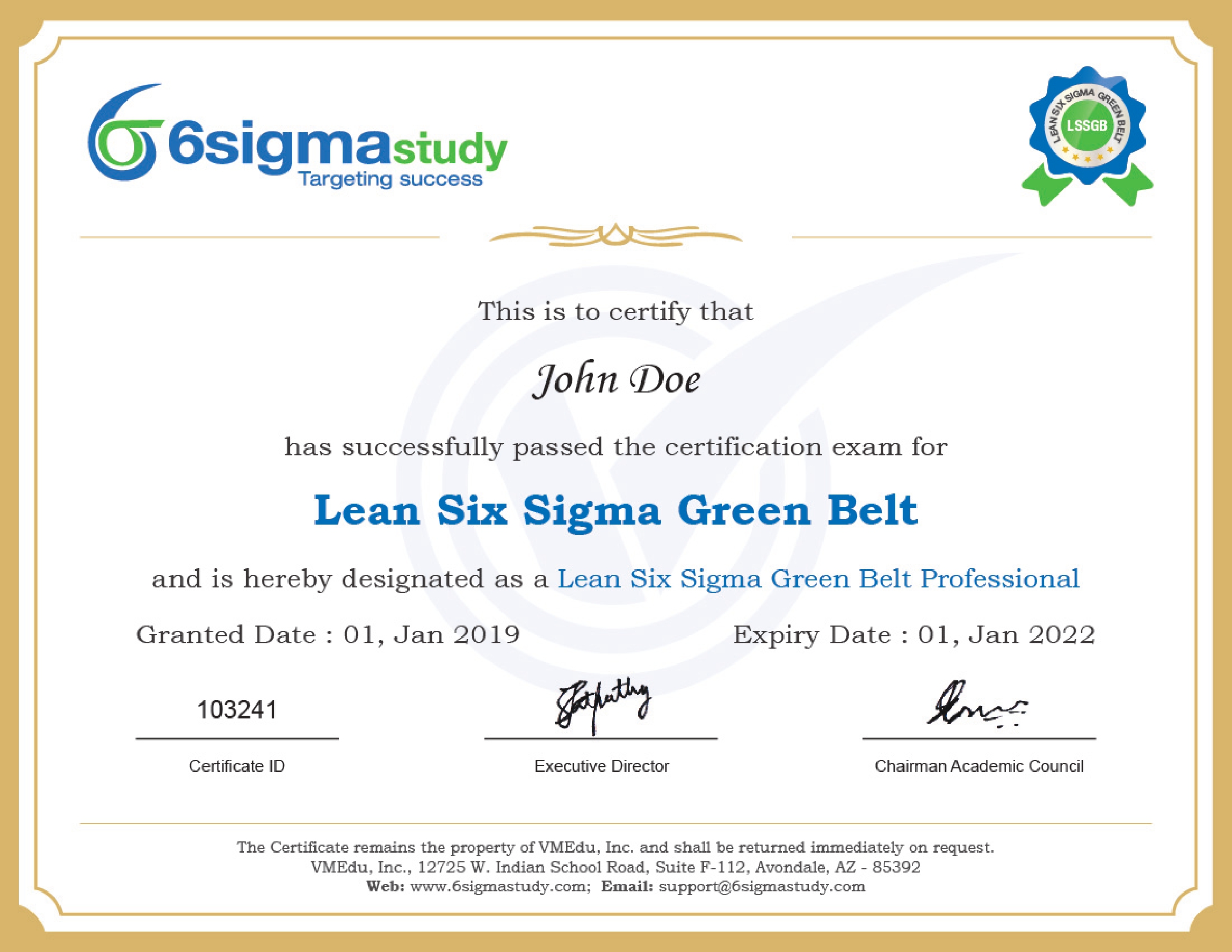 Lean certificate hot sale